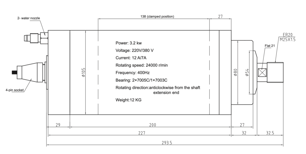 Шпиндель HQD GDZ-24-2 (3.2 кВт, ER20) 380 В - Фото №2